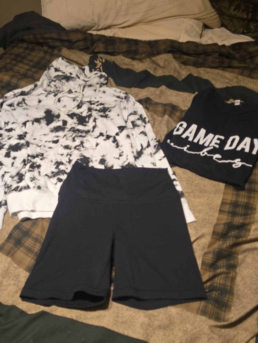 Tie-Dye Hoodie & Navy Bike Shorts Set Like New Medium 3 Piece Set